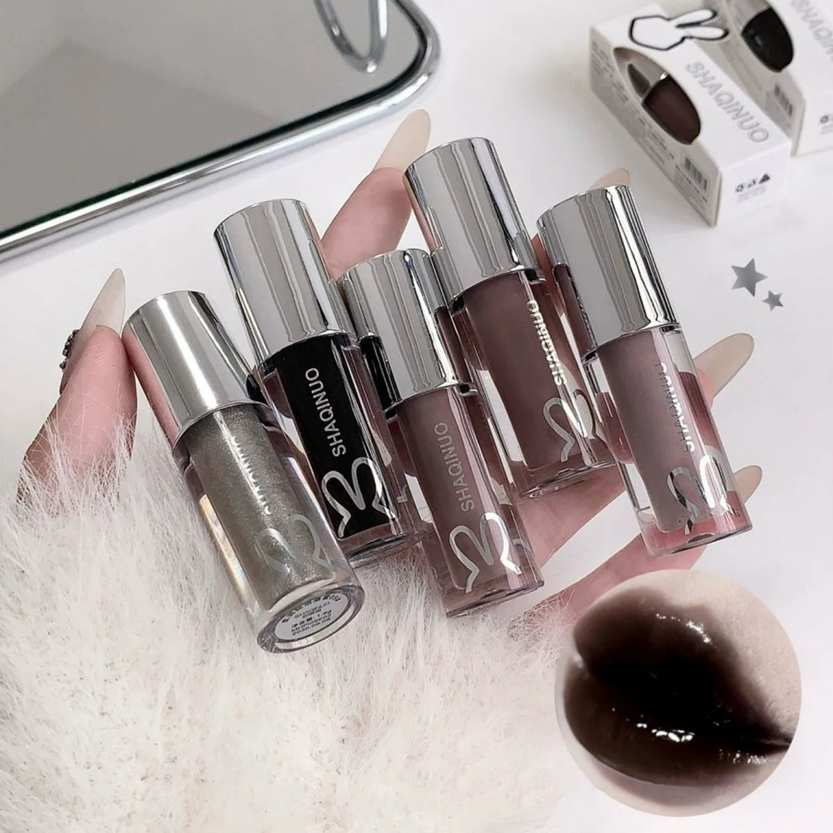 NEW Water Glazed Mirror Lip Gloss Makeup Crystal Nude Jelly Moisturizing Lip Glaze Long Lasting Black Liquid Lipstick Cosmetics
