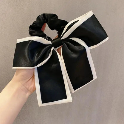 New Korean Black Bow Hair Tie Scrunchies Women Elegant Silk Elastics Hair Band Ponytail Hold Headdress Hair Accessories