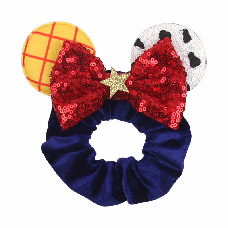 Disney Mouse Ears Velvet Scrunchies Hairband Women Elastic Ponytail Holder Girls Sequin Bow 2023 Kids Party DIY Hair Accessories
