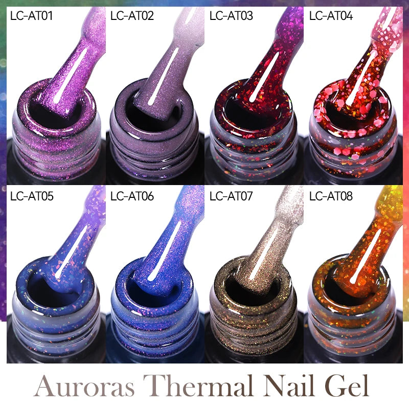 LILYCUTE 7ML Auroras Thermal Gel Nail Polish Nude Dark Purple Glitter Gradient Temperature Color Changing Nail Art Gel Varnishes