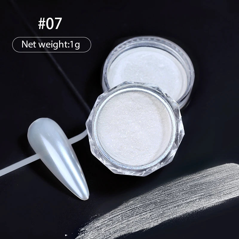 NICOLE DIARY 5g Aurora Pearl White Pink Nail Powder Pigments Metallic Rubbing Dust Moonlight Effect Nail Arts Decoration