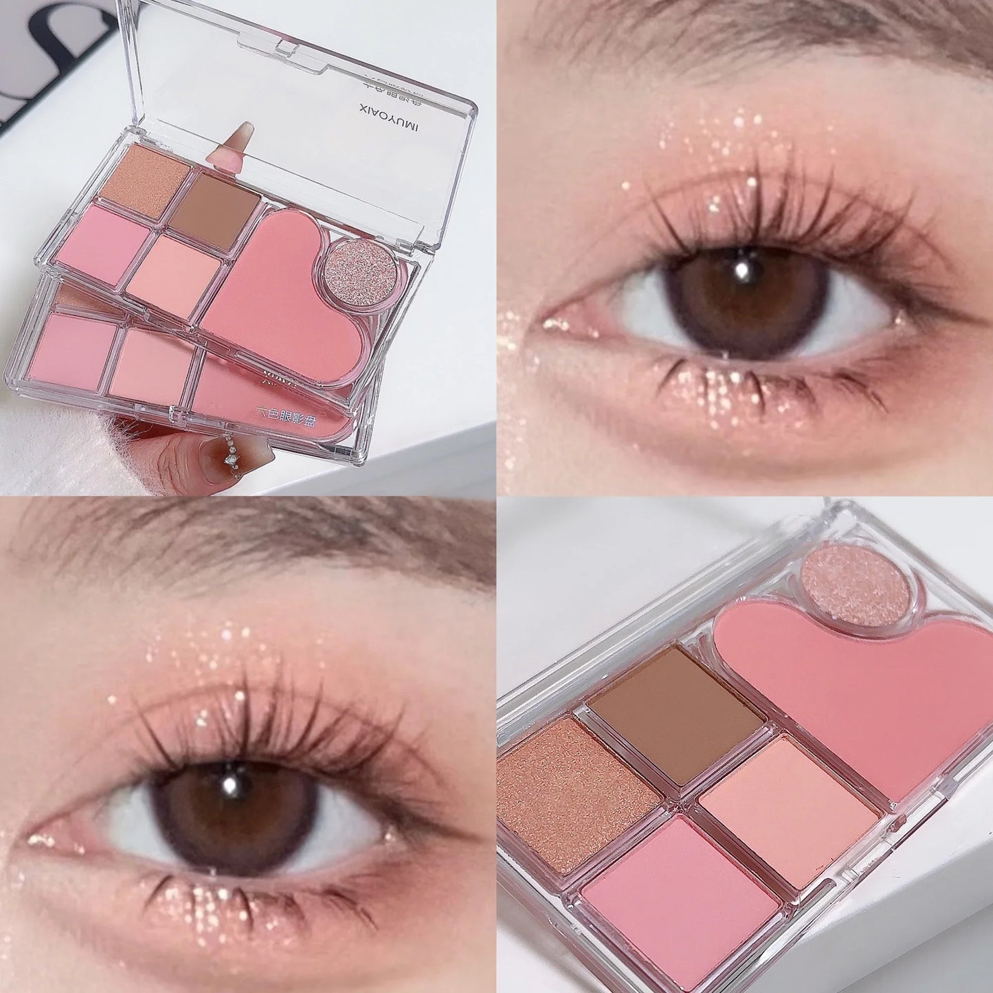 Six-color eyeshadow light shadow integrated eyeshadow palette, matte pearlescent pink, long-lasting makeup, pure desire