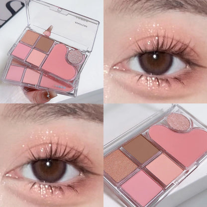 Six-color eyeshadow light shadow integrated eyeshadow palette, matte pearlescent pink, long-lasting makeup, pure desire