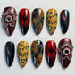 24pcs Halloween Blood French Fake Nail Tips Sweet Cool Bat Skeleton Pattern Round Almond Press on Nails Spider Web False Nail