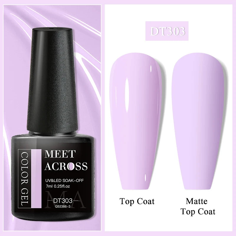MEET ACROSS 7ml Purple Nail Gel Polish Semi Permanent Nail Art For Nails Decoration UV LED Painting Gel Varnish Nail Supplies