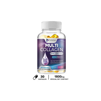 Multiple Collagen Complex - Types I, II, III, V, and X - Hair, Skin, Nail, Bones, Joint Health Support