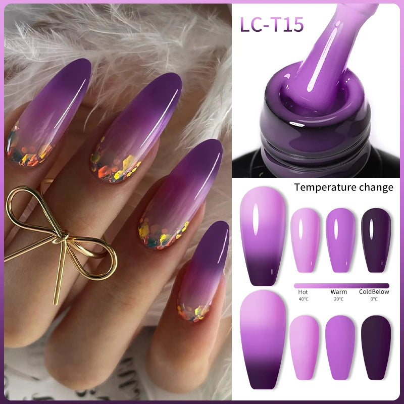 LILYCUTE 7ML Auroras Thermal Gel Nail Polish Nude Dark Purple Glitter Gradient Temperature Color Changing Nail Art Gel Varnishes