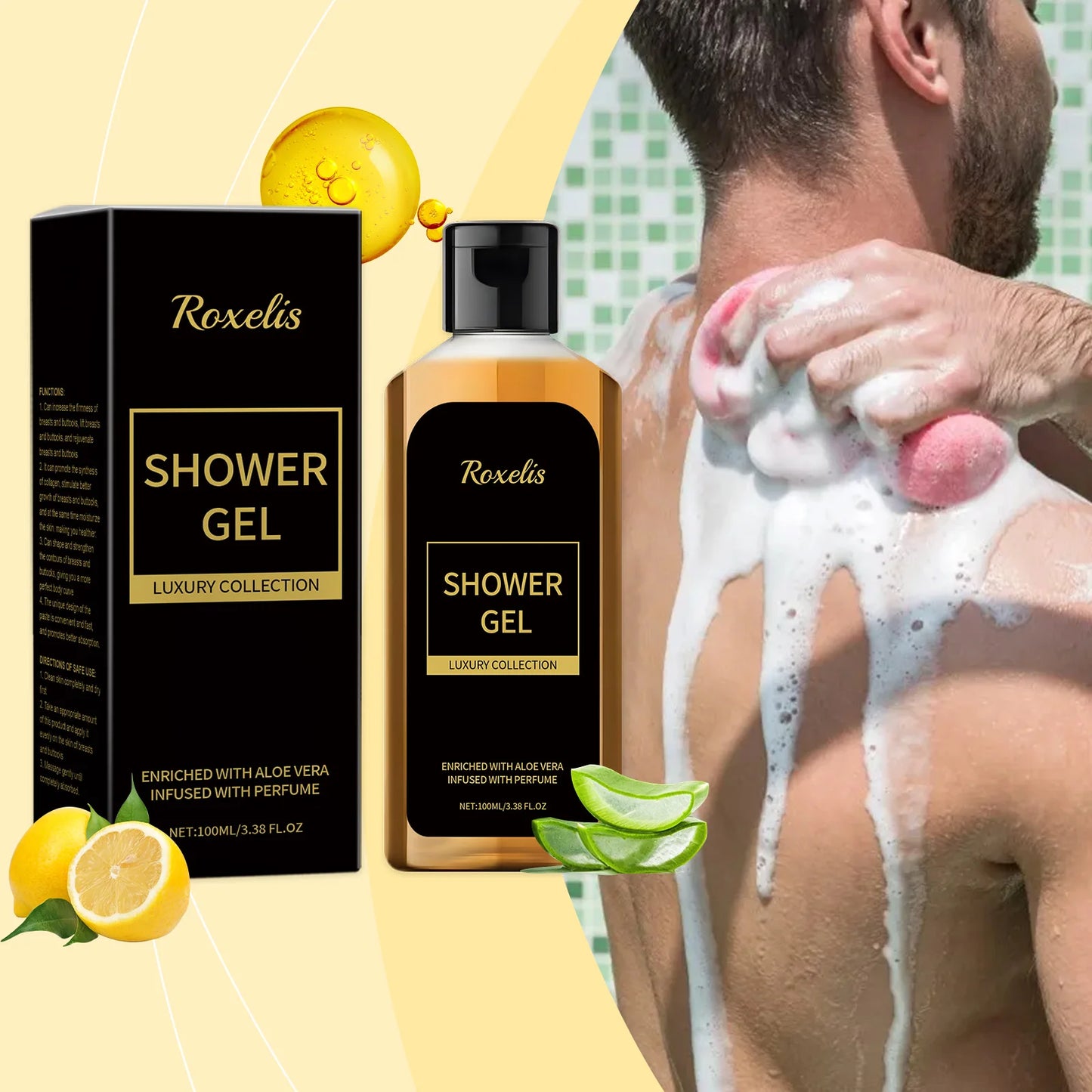 Roxelis Men Shower Wash Pheromone Perfume Shower Gel 100ml Pheromone Shower Gel Aloe Shower Gel Unisex Long-Lasting Freshness