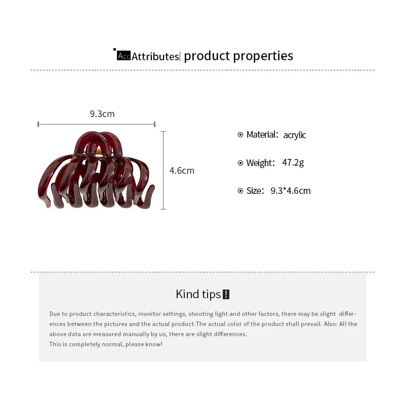 New Acrylic Pumpkin Hollowed Simple Fashion Hair Claws for Women Vintage Temperament Shark Clips Daily Commute Head Accessories
