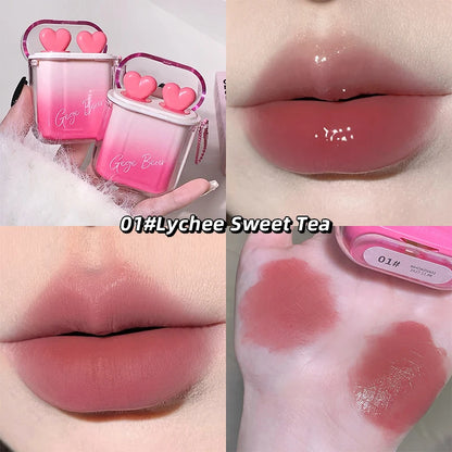 GEGE BEAR Heart-beating Water Gloss Velvet Matte Lip Glaze Combination Two-pack Mirror Matte Headphone Shaped Pendant Lip Glaze