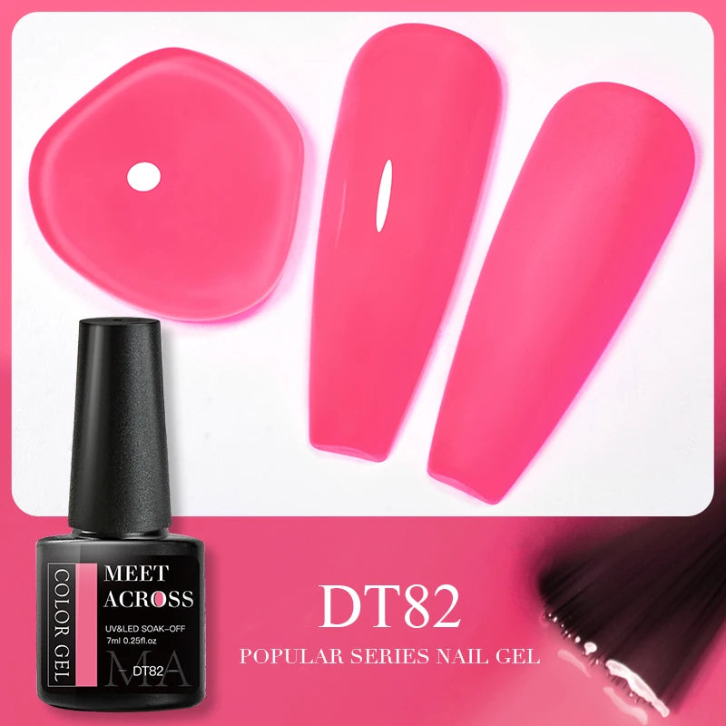 MEET ACROSS 7ml 140 Colors Glitter Gel Nail Polish Fluorescent Laser Semi Permanent Soak Off Nail Art UV Gel Varnish Manicure