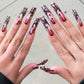 24pcs Glitter Pink Sequins Fake Nails 2025 Halloween Scary Skull Love Print False Nails Wearable European Ballet Press on Nails