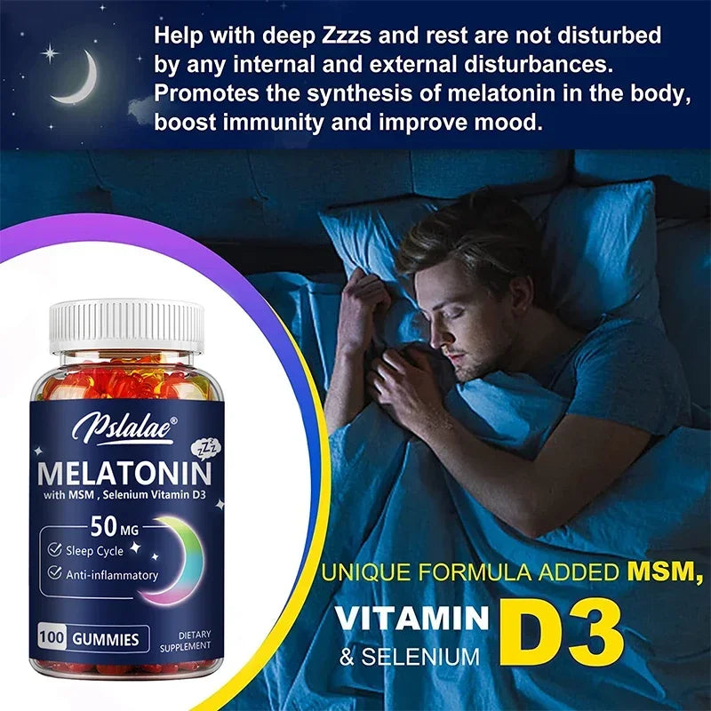 Melatonin Gummies 50mg - Sleep Support, Stress Relief, Improved Sleep Quality, Boosted Energy Production, Increased Vitality
