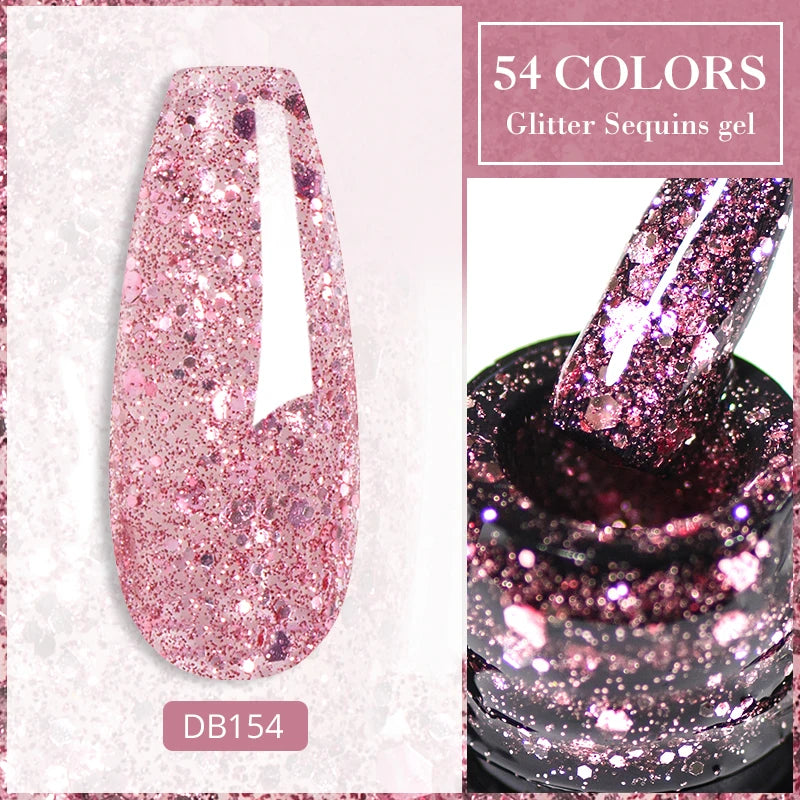 Mtssii 7ml Glitter Rubber Base Gel Polish Gold Sequins Pink White Base Gel Top Coat Soak Off UV LED Nail Art Varnish Manicure