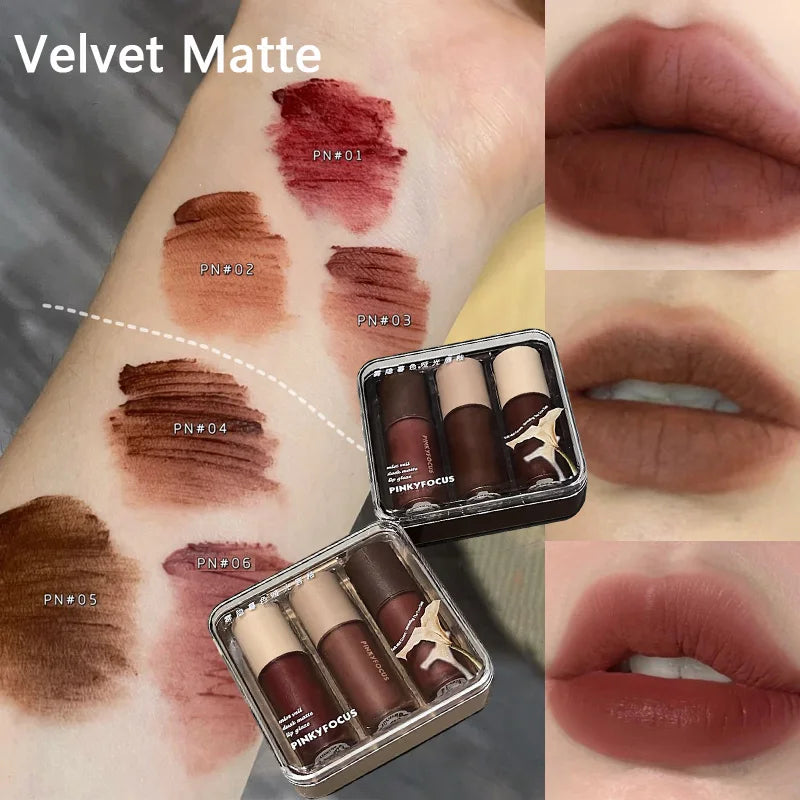 Velvet Matte Lip Gloss Makeup Vintage Red Brown Tones Soft High Pigment Lipstick Set Waterproof Red Brown Sweet Cool Lip Gloss