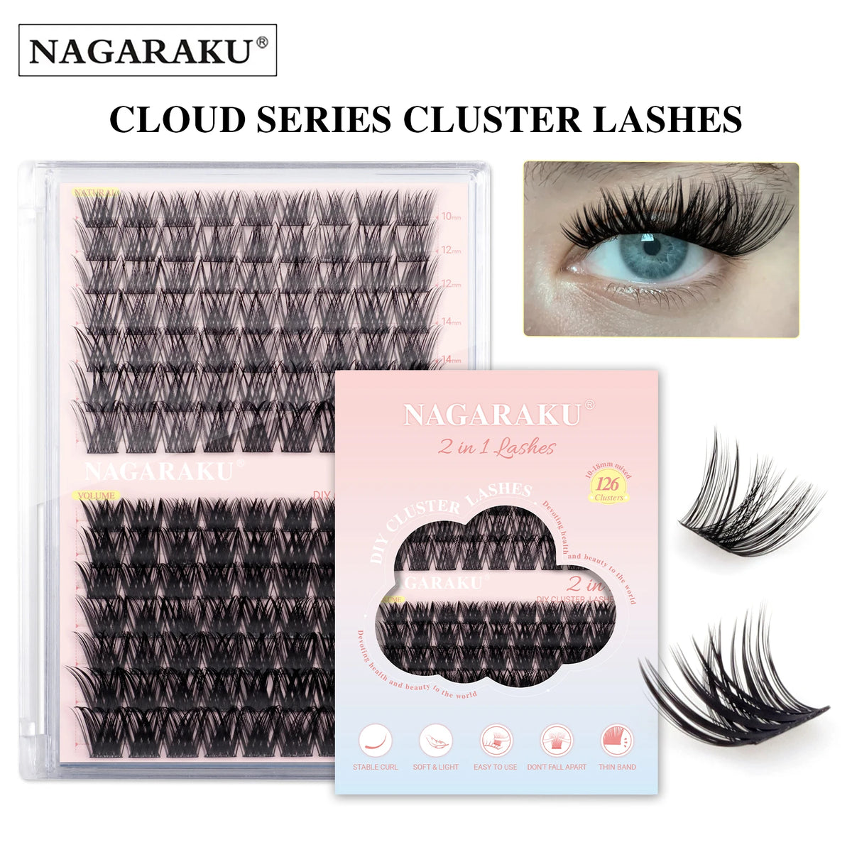 NAGARAKU DIY Cluster Lashes 'Cloud Series' New Trend Shape At-Home Full Volume Easy to Apply Cosplay