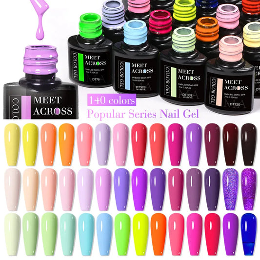 MEET ACROSS 7ml 140 Colors Glitter Gel Nail Polish Fluorescent Laser Semi Permanent Soak Off Nail Art UV Gel Varnish Manicure