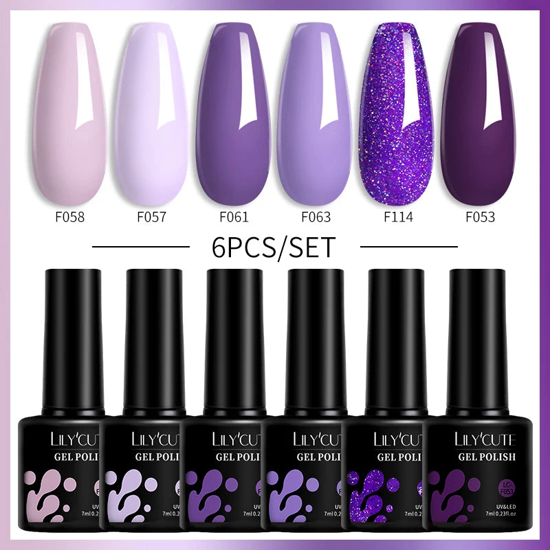 LILYCUTE 6PCs/Set Gel Nail Polish Set Kit Glitter Nail Gel Sequin Vernis Semi Permanent For Manicure Varnish UV LED Nail Art Gel