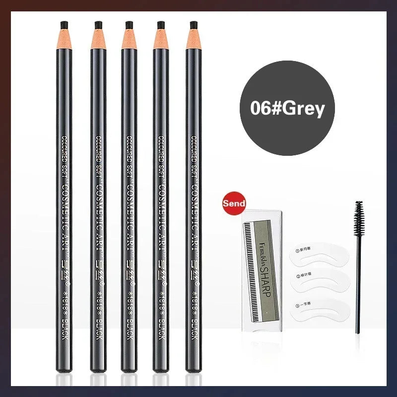 5pcs Professional Waterproof Microblading-Style Eyebrow Pencils – Long-Lasting, Smudge-Proof, Natural Tint Makeup Enhancers