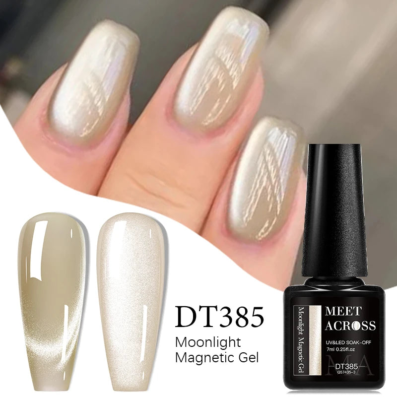 MEET ACROSS Pink Red Cat Eye Gel Nail Polish 7ml Jelly Amber Cat Magnetic Gel Nail Soak Off UV LED Semi Permanent Gel Nail Art
