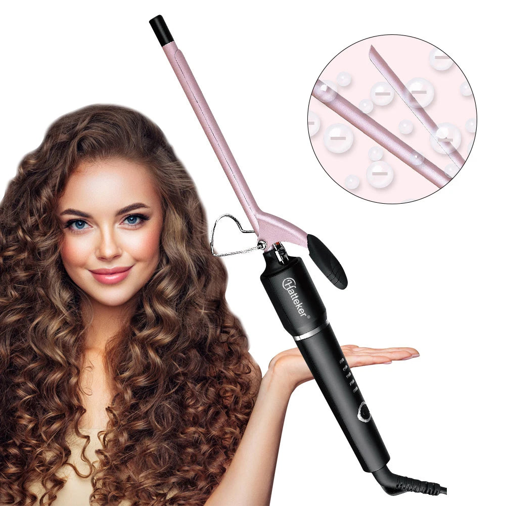 Hatteker 9mm Curling Wand Ceramic Barrel Pro Hair Curler with Constant Temperature Tourmaline Ceramic Iron Beauty Salon