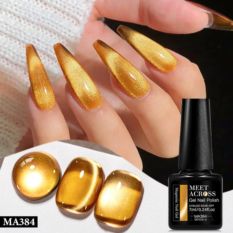 MEET ACROSS Guava & Grape Color Cat Magnetic Gel Green Glass Bead Cat Eye Gel Soak Off UV Gel Nail Art Varnish Salon Home DIY