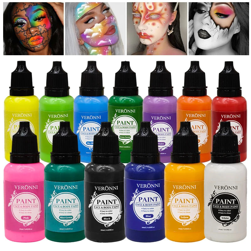 20ml Water Based Face Body Paint Single Bottle Safe Non-toxic For Halloween Party Cosplay Makeup Easy To Wash Off For Kids Adult