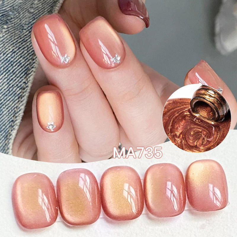 MEET ACROSS Guava & Grape Color Cat Magnetic Gel Green Glass Bead Cat Eye Gel Soak Off UV Gel Nail Art Varnish Salon Home DIY