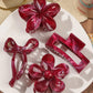 4Pcs Autumn Winter Burgundy Bow Square Flower Hair Claw Clips for Women MultiStyle Red Fashion Hair Accessories Headwear Hairpin