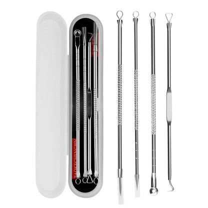 4Pcs Blackhead Acne Remover Set Beauty Skin Care Pore Cleaner Acne Needle Pimple Stainless Steel Pimple Needles Removal Tools