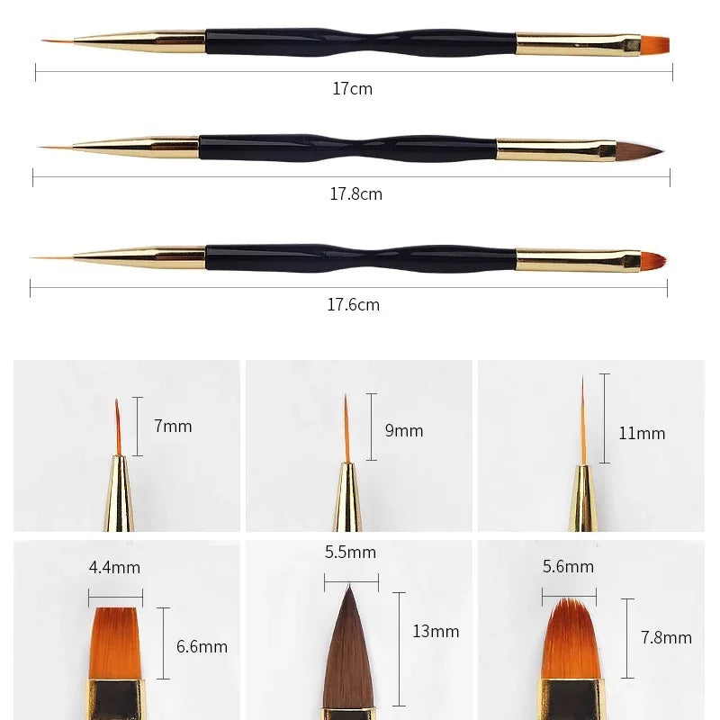 French Stripe Nail Art Liner Brush Set Tips Ultra-thin Line Drawing Pen Dual End UV Gel Painting Brushes Manicure Tools