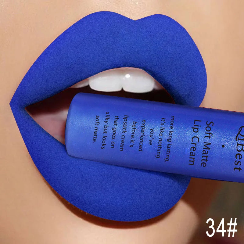 QIBEST Matte Liquid Lipstick Waterproof Lasting Velvet Lip Gloss Tint Tube Nude Pigment Red Black Purple Orange Lipsticks Makeup
