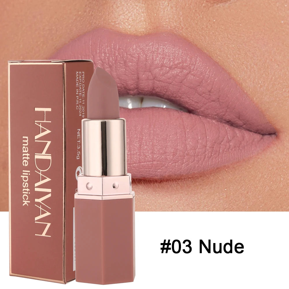 HANDAIYAN Moisturizing Long-Lasting Matte Lipstick 6-Color Set – Elegant Nude Shades, Show Your Temperament, Cosmetic Lipsticks