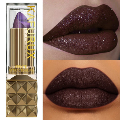 1pc Sexy Glitter Shiny Red Lipstick Pearlescent Lip Tint, Long Lasting Lip Senior Matte Lip Makeup Gifts for Women Metallic  lip