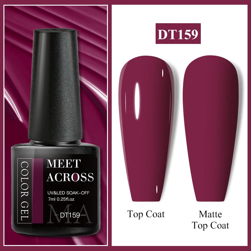 MEET ACROSS 7ml Black White Red Gel Nail Polish Glitter Semi Permanent Nail Supplies Gel Vernis for All-Season Nails Design