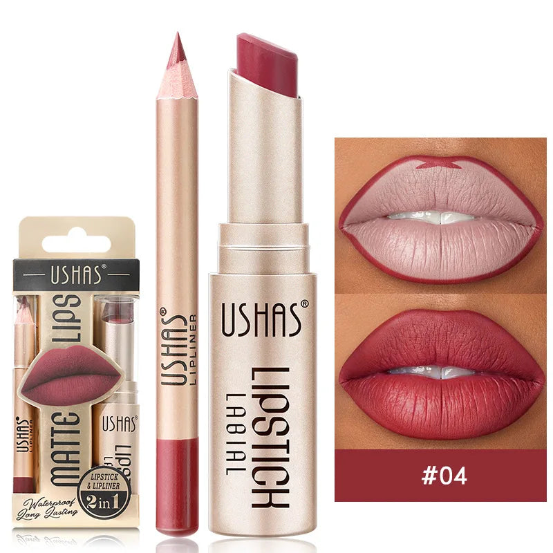 2-in-1 Matte Lipstick & Lip Liner Set – 12 Colors Lip Pencil, High Pigment, Waterproof, Long-Lasting Lipstick for Lips Makeup
