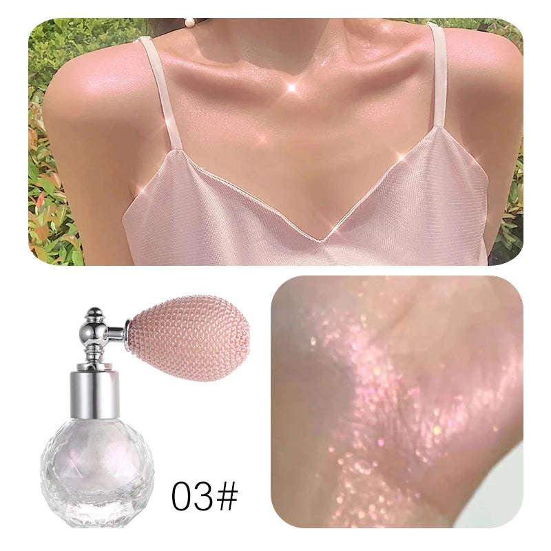 Shiny Glitter Body Powder Highlighter Spray with High Gloss Shines and Sparkles, Suitable for Face and Body Makeup Highlighter