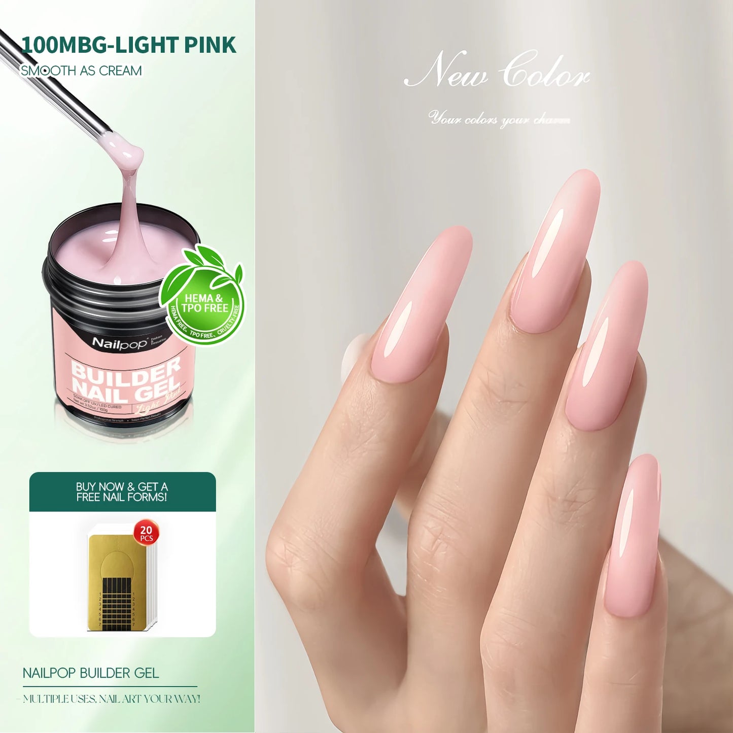 Nailpop 30/100g Hard Gel Milky Smooth UV Nail Gel for Quick Extension Long Lasting Soak Off Nail Builder Gel Nail Art Manicure