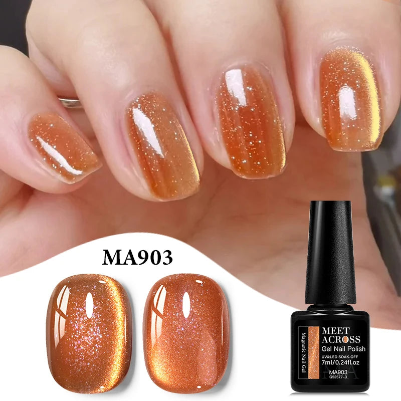 MEET ACROSS Guava & Grape Color Cat Magnetic Gel Green Glass Bead Cat Eye Gel Soak Off UV Gel Nail Art Varnish Salon Home DIY