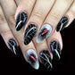 24pcs Halloween Blood French Fake Nail Tips Sweet Cool Bat Skeleton Pattern Round Almond Press on Nails Spider Web False Nail