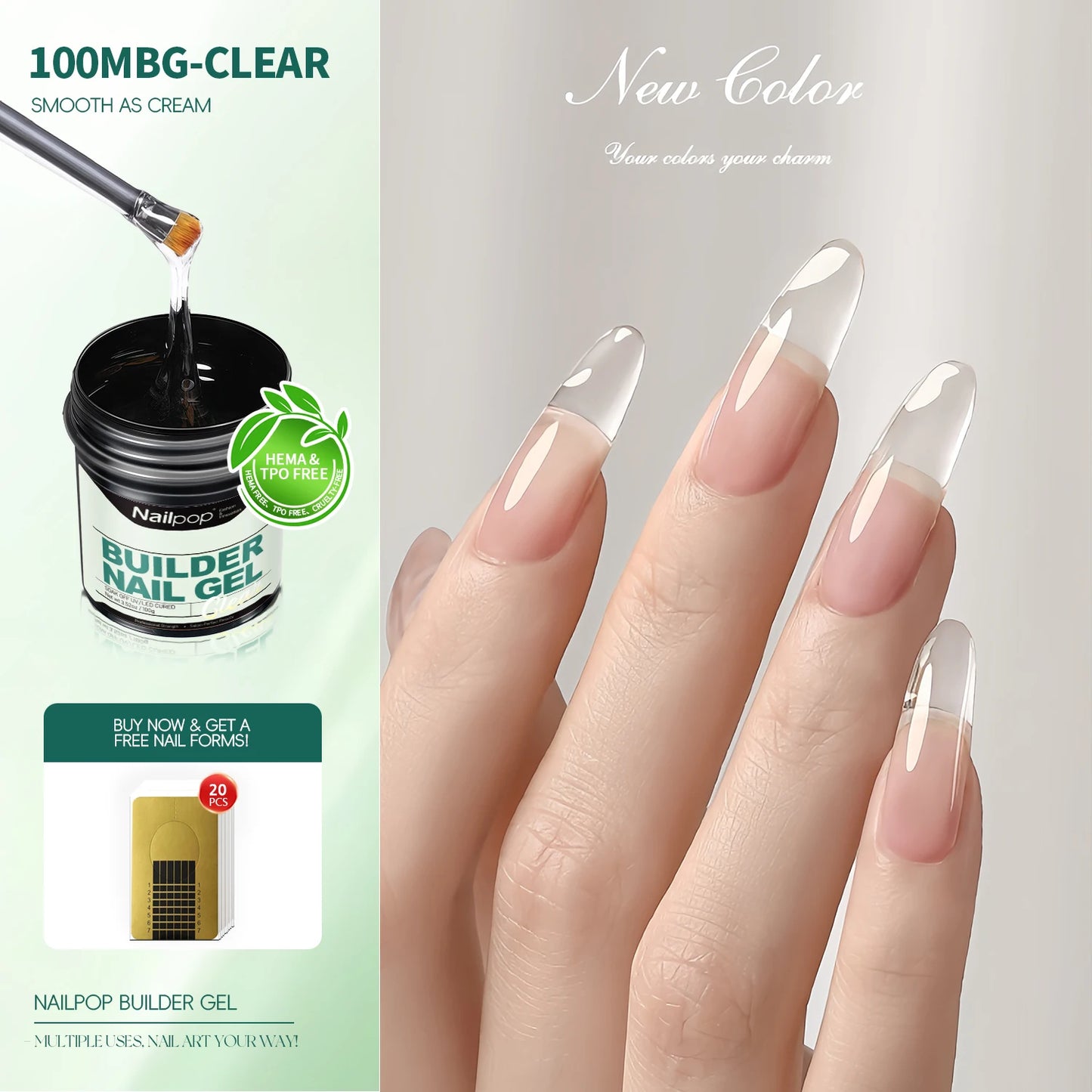 Nailpop 30/100g Hard Gel Milky Smooth UV Nail Gel for Quick Extension Long Lasting Soak Off Nail Builder Gel Nail Art Manicure