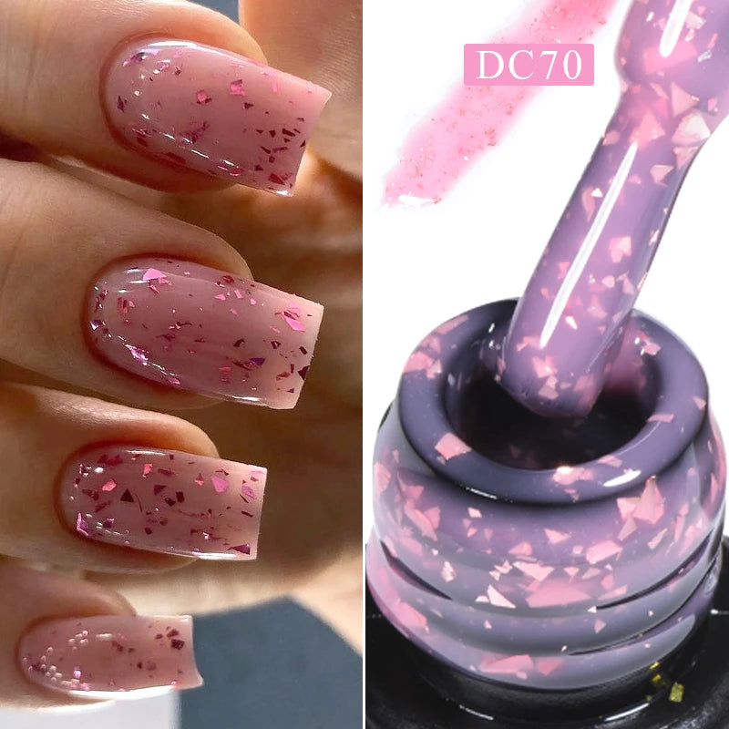 Mtssii 7ml Glitter Rubber Base Gel Polish Gold Sequins Pink White Base Gel Top Coat Soak Off UV LED Nail Art Varnish Manicure