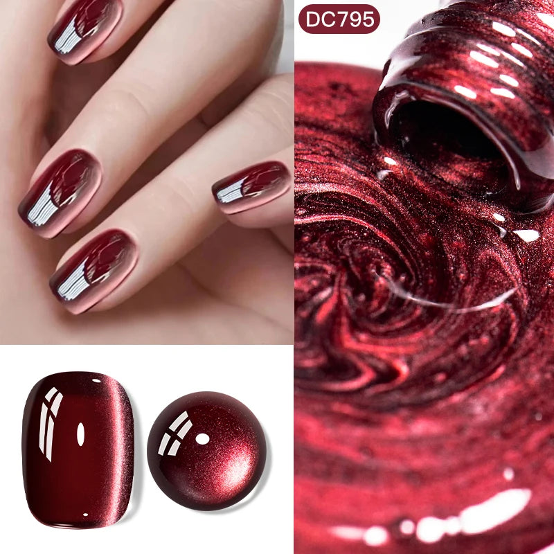 7ml Sparkling Glass Bead Cat Magnetic Gel Nail Polish Flash Black Spar Red Color Semi Permanent Soak Off UV Summer Gel Varnish