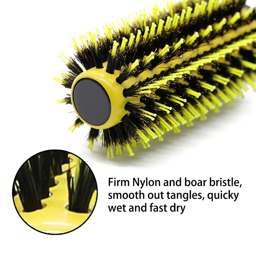 Professional Round Wooden Hair Brush 6 Sizes Boar Bristle Mix Nylon Salon Women Hair Styling Tools Yellow Brazil Hair Curlerl