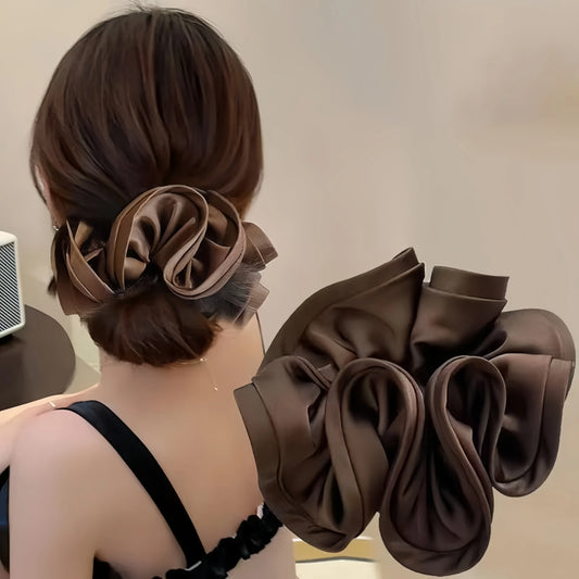 Korean Big Hair Tie Ribbon Scrunchies Satin Elastic Hair Band Bow Women Simple Temperament New Style  Ponytail Hair Accessories