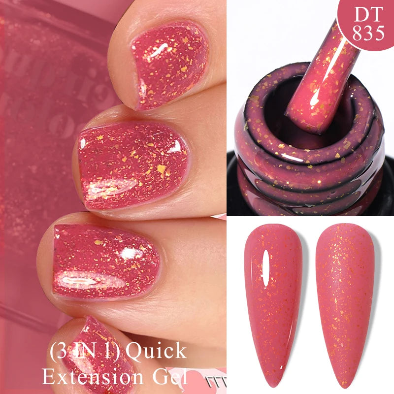 MEET ACROSS 7ml Rubber Base Gel Glitter Nude Pink White 2 In 1 Gel Nail Polish Nail Art Varnish For Nails Winter Autumn Manicure