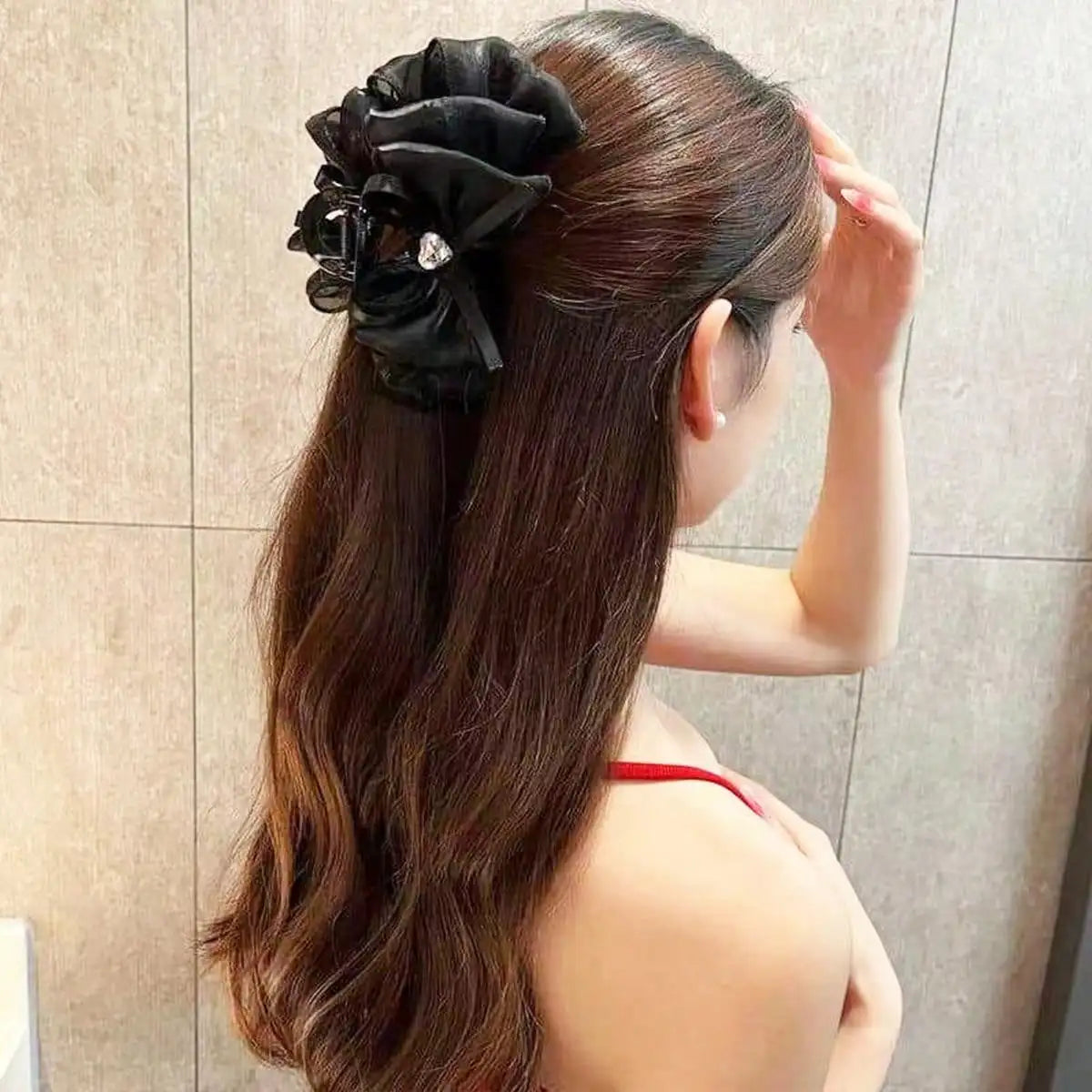 1pc women's multi-color rhinestone heart embellishment mesh bow hair clip double-sided bubble grip clip fluffy hair claw