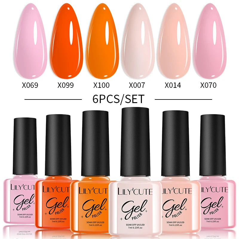 LILYCUTE 6PCs/Set Gel Nail Polish Set Kit Glitter Nail Gel Sequin Vernis Semi Permanent For Manicure Varnish UV LED Nail Art Gel