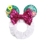 Disney Mouse Ears Velvet Scrunchies Hairband Women Elastic Ponytail Holder Girls Sequin Bow 2023 Kids Party DIY Hair Accessories