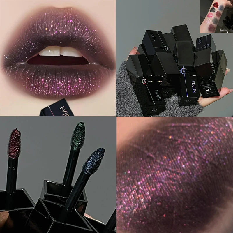 Gothic Matte Black Liquid Lipstick Moisturizer Long-Lasting Punk Blue Green Sparkling Pearl Lip Gloss Halloween Lip Glaze Makeup